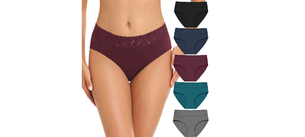 Womens Underwear Cotton Bikini Panties Lace Soft Hipster Panty Ladies  Stretch Full Briefs 5 Pack 